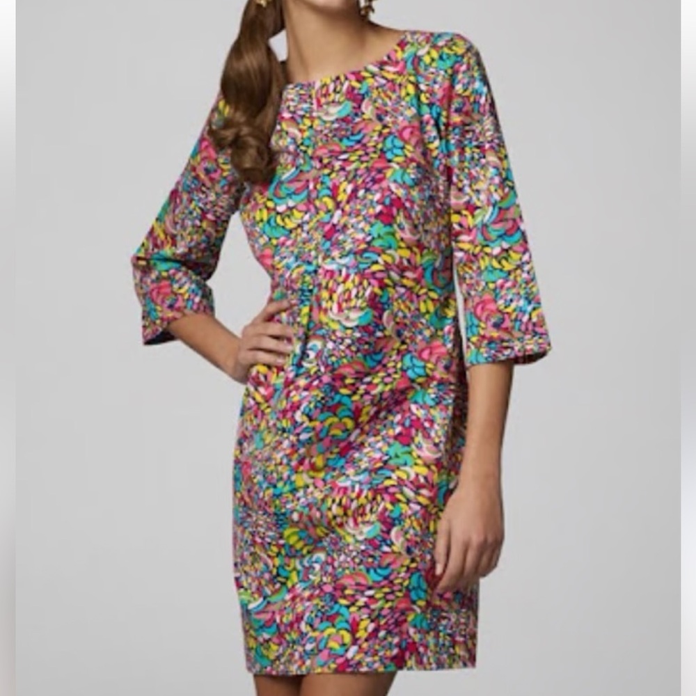Lilly Pulitzer ‘Shauna’ Mini Tunic Shift Dress Women’s 6 Booty Caw Bell-Sleeve